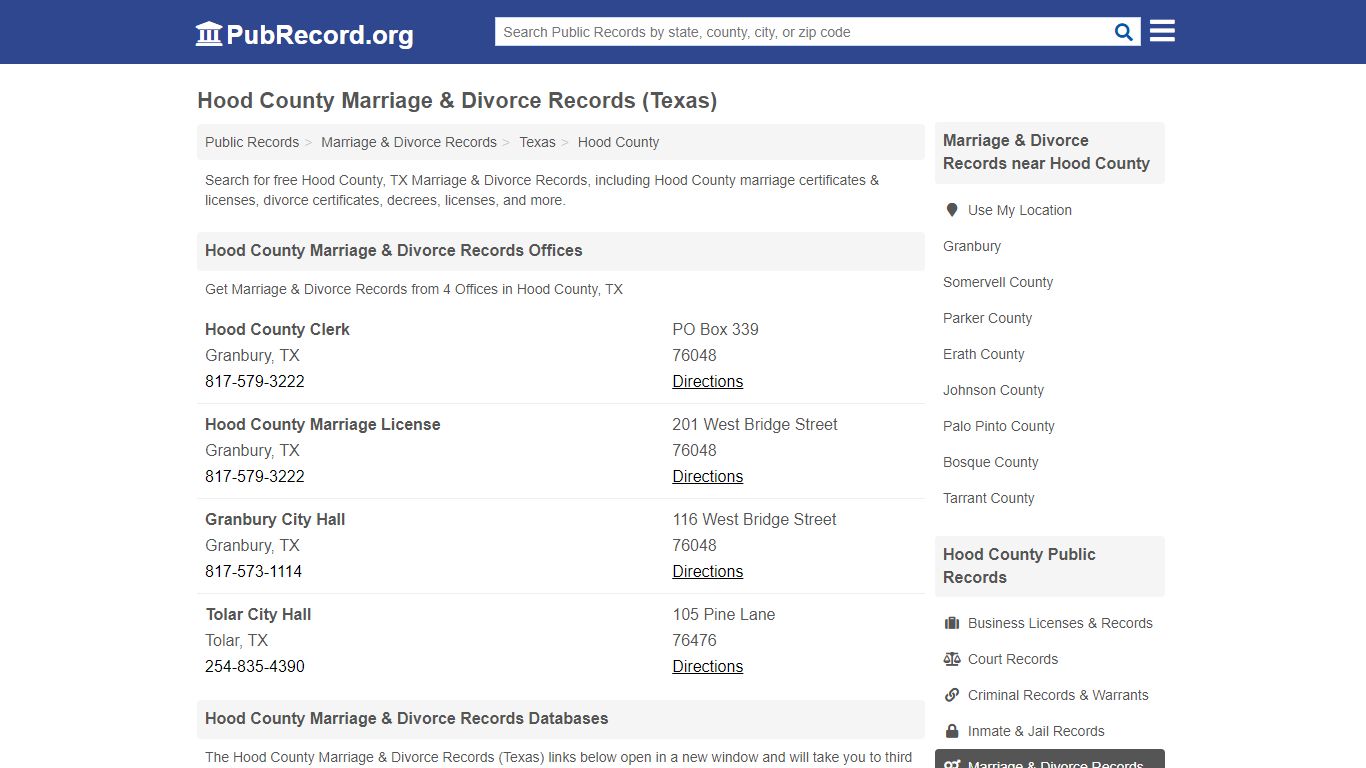 Hood County Marriage & Divorce Records (Texas)